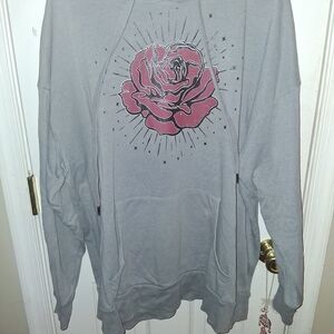 No Boundaries Gray Hoodie with Pink Rose Graphic